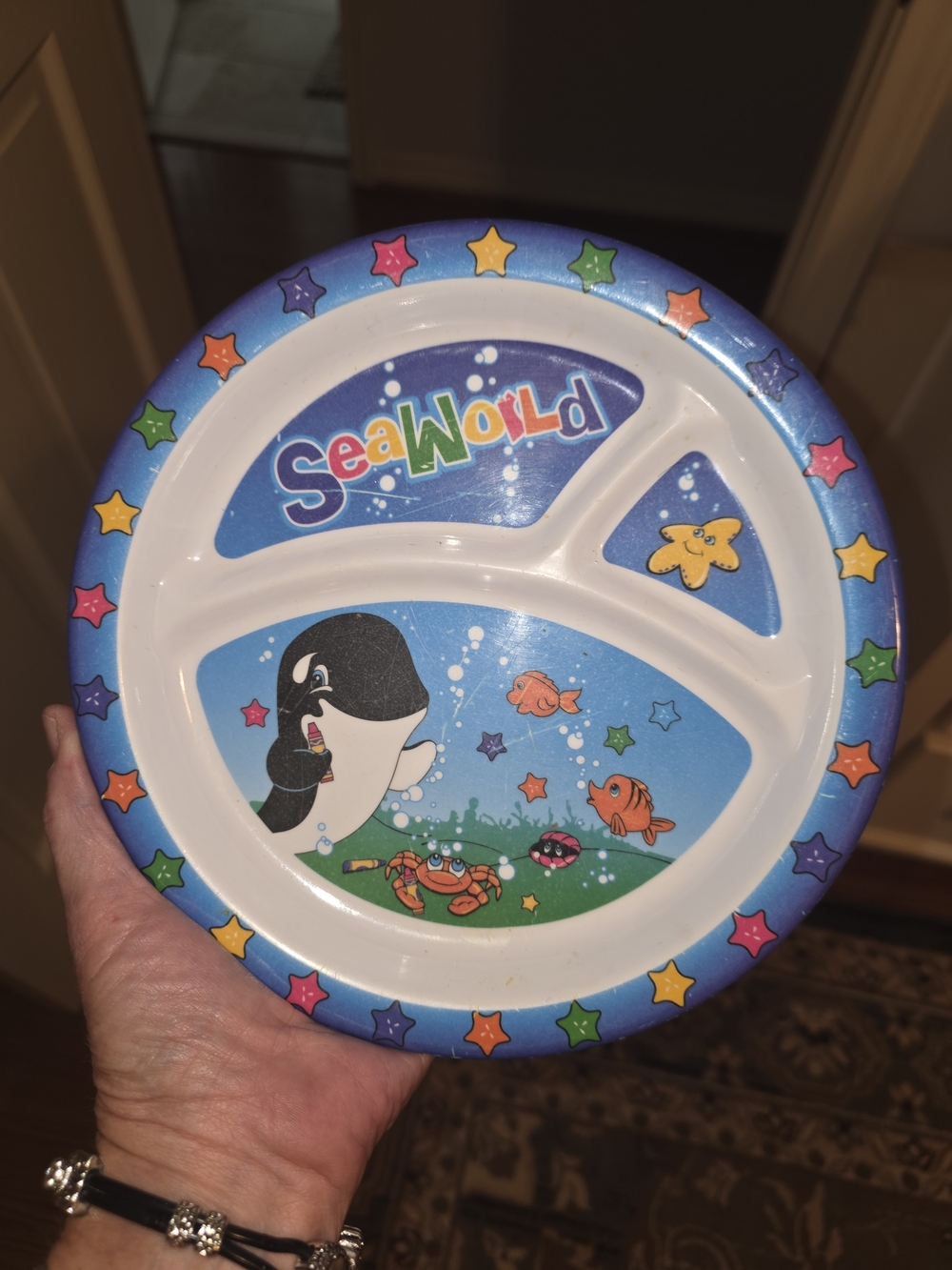 Vintage Seaworld Kids Blue Divided Snack Plate